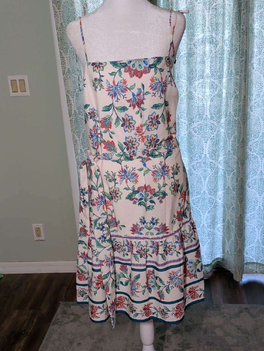 Julia Jordan Floral Spaghetti Strap Midi Dress in Cream, Blue & Green